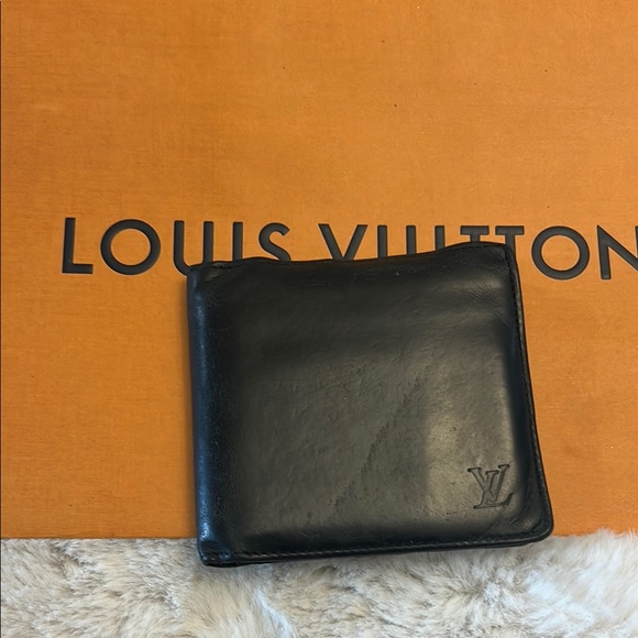 Louis Vuitton black leather bifold wallet unisex - Picture 1 of 16